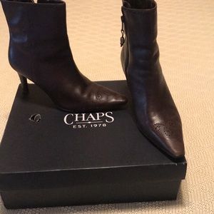 CHAPS. Brown mid calf boots.